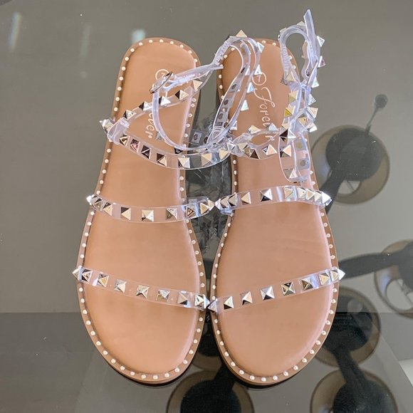 NEW Transparent Clear Stud Ankle Strap Cage Sandal - Picture 4 of 6